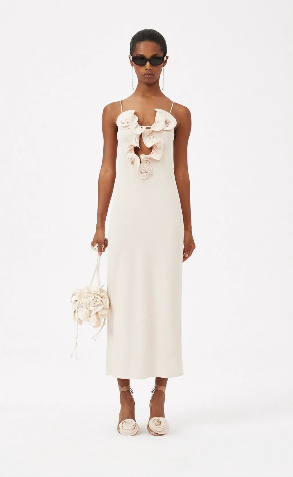 Floral Embellished Spaghetti Strap Midi Dress