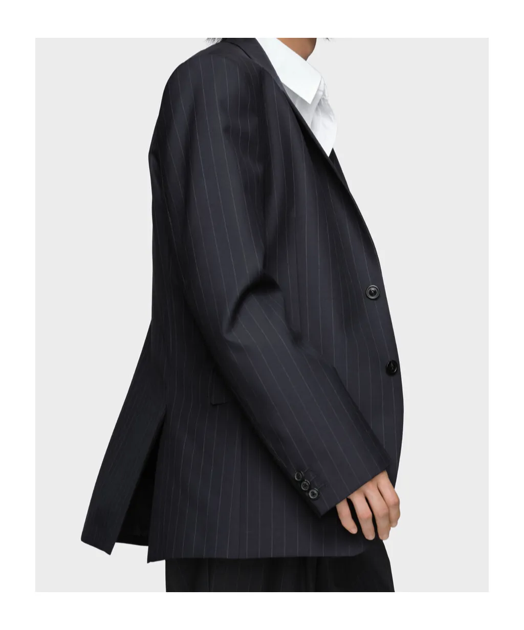 Single-Breasted Pinstriped Blazer
