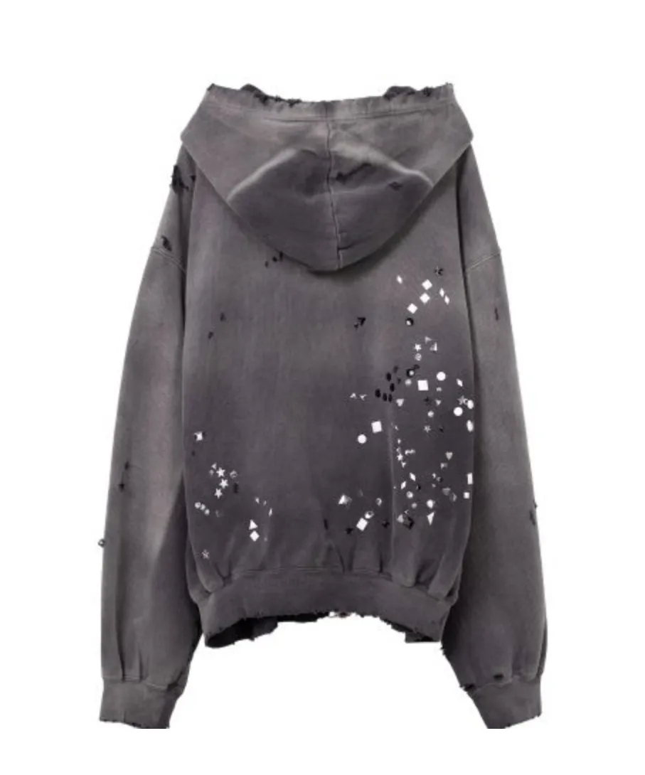Distressed Embellished Hooded Top