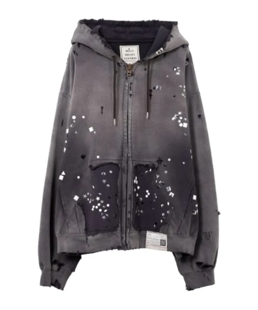 Distressed Embellished Hooded Top