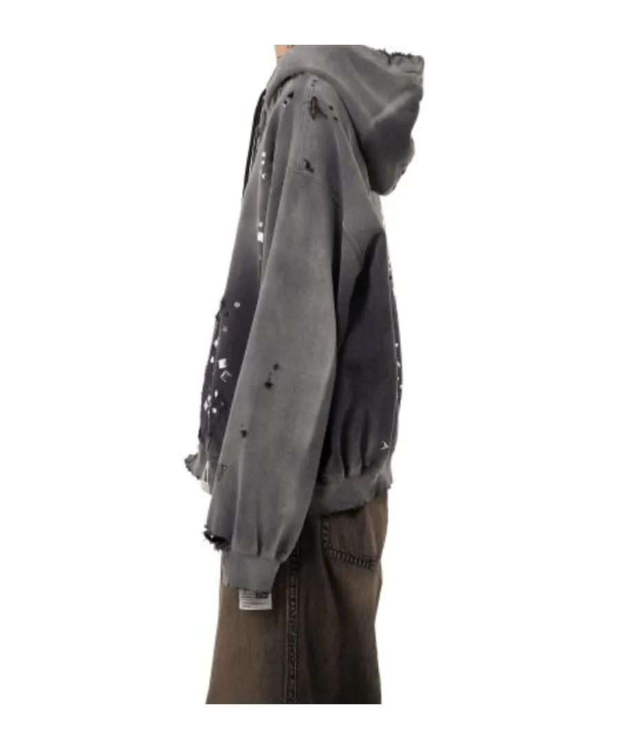 Distressed Embellished Hooded Top