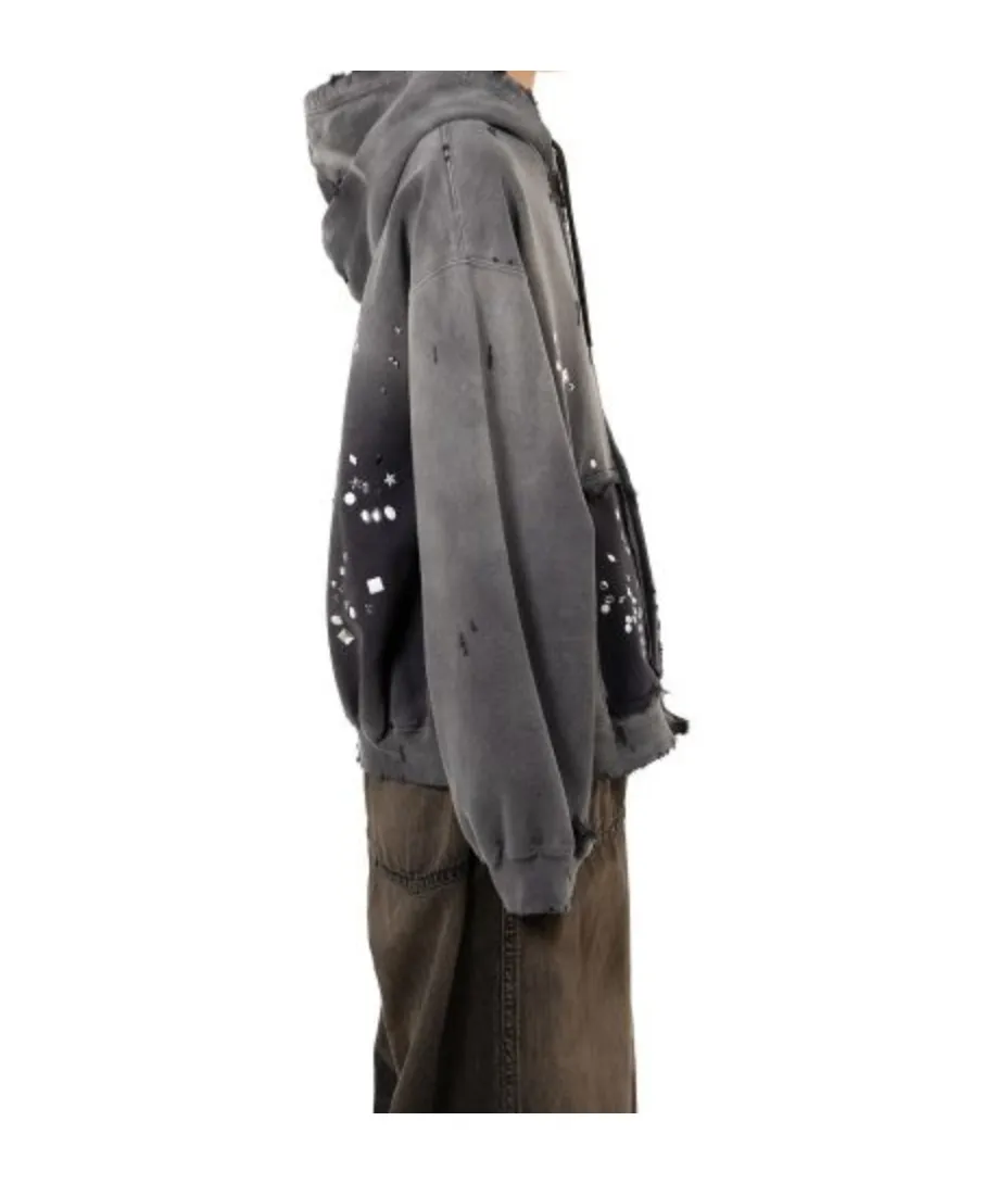 Distressed Embellished Hooded Top