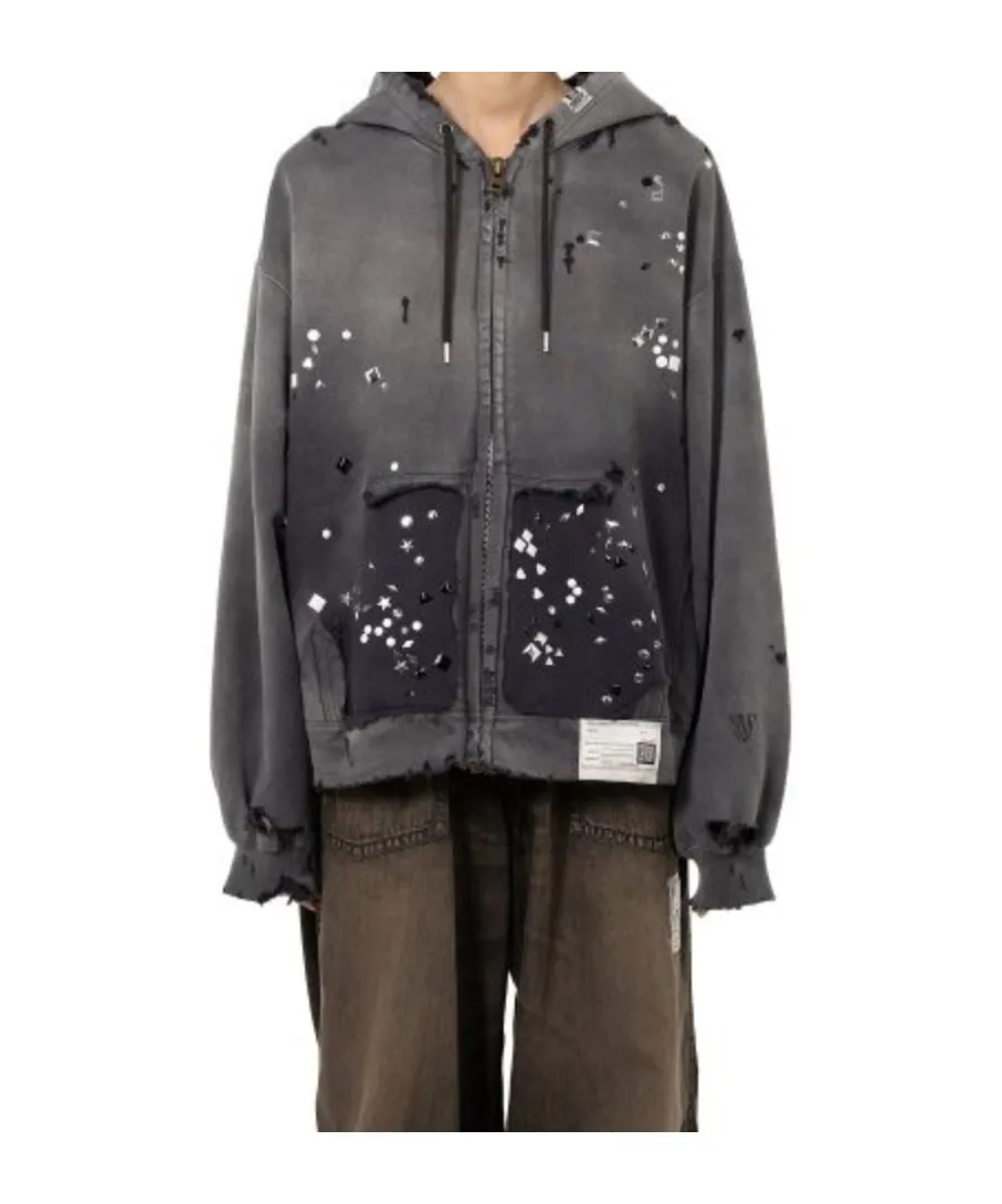Distressed Embellished Hooded Top