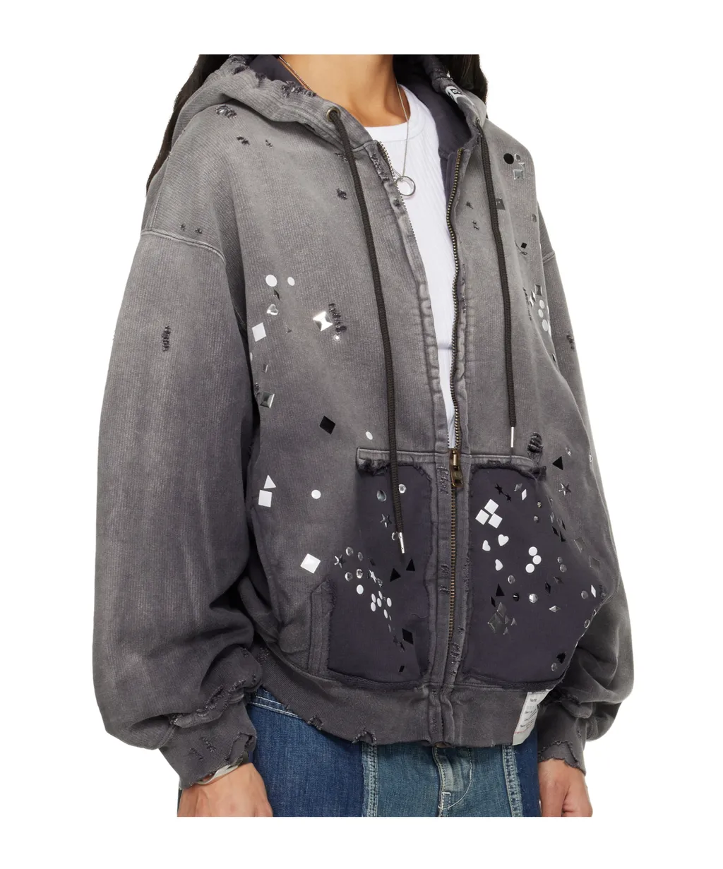 Distressed Embellished Hooded Top
