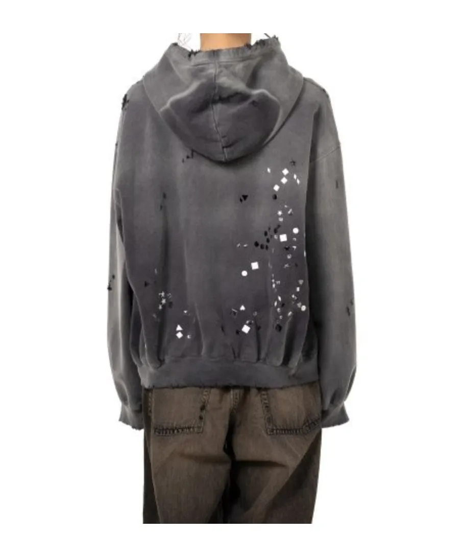 Distressed Embellished Hooded Top