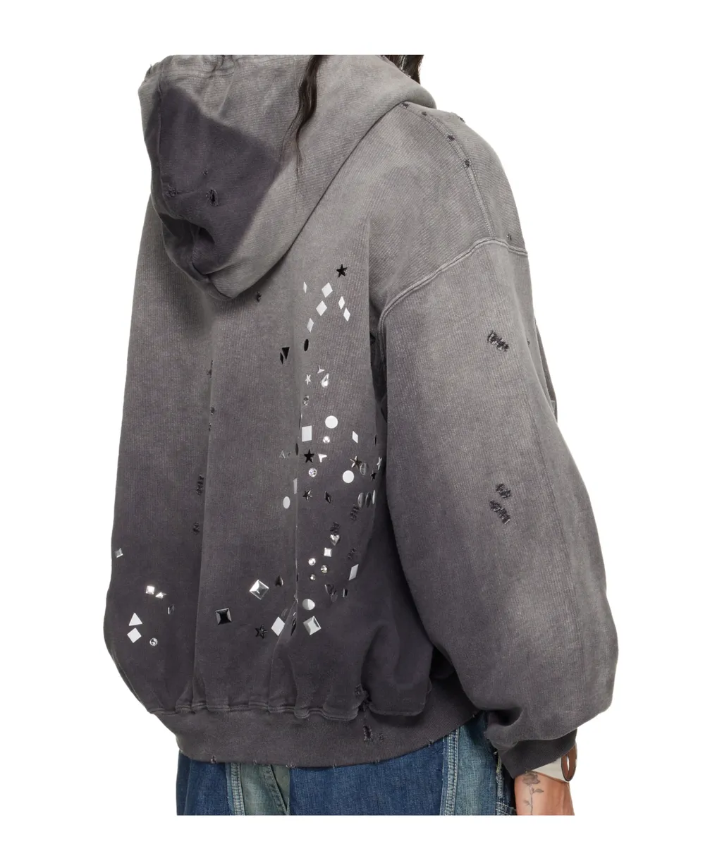 Distressed Embellished Hooded Top