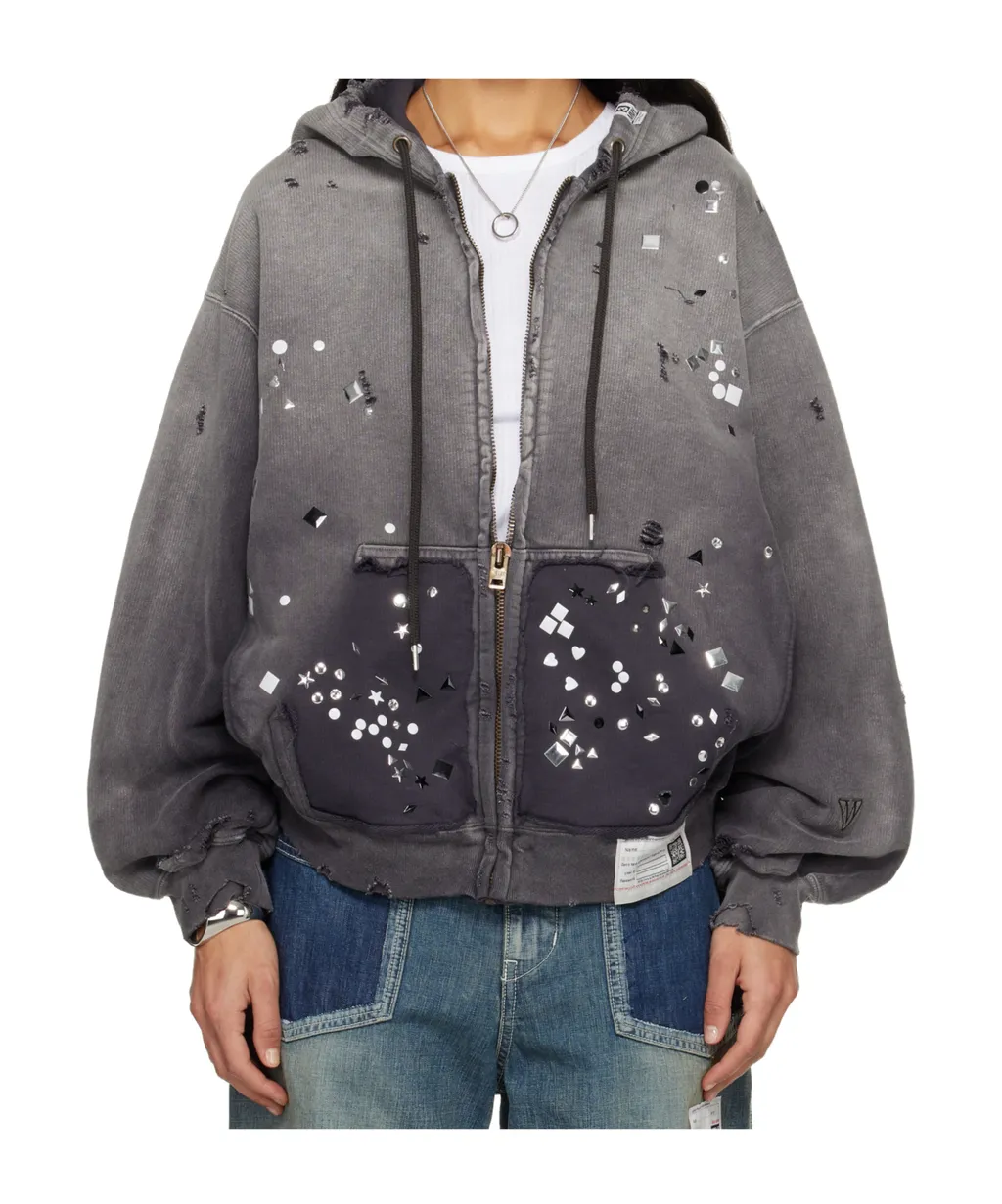 Distressed Embellished Hooded Top