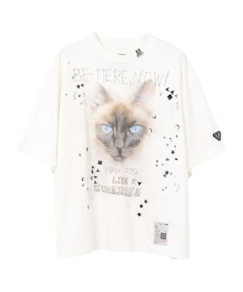 Cat-Print Embellished T-Shirt