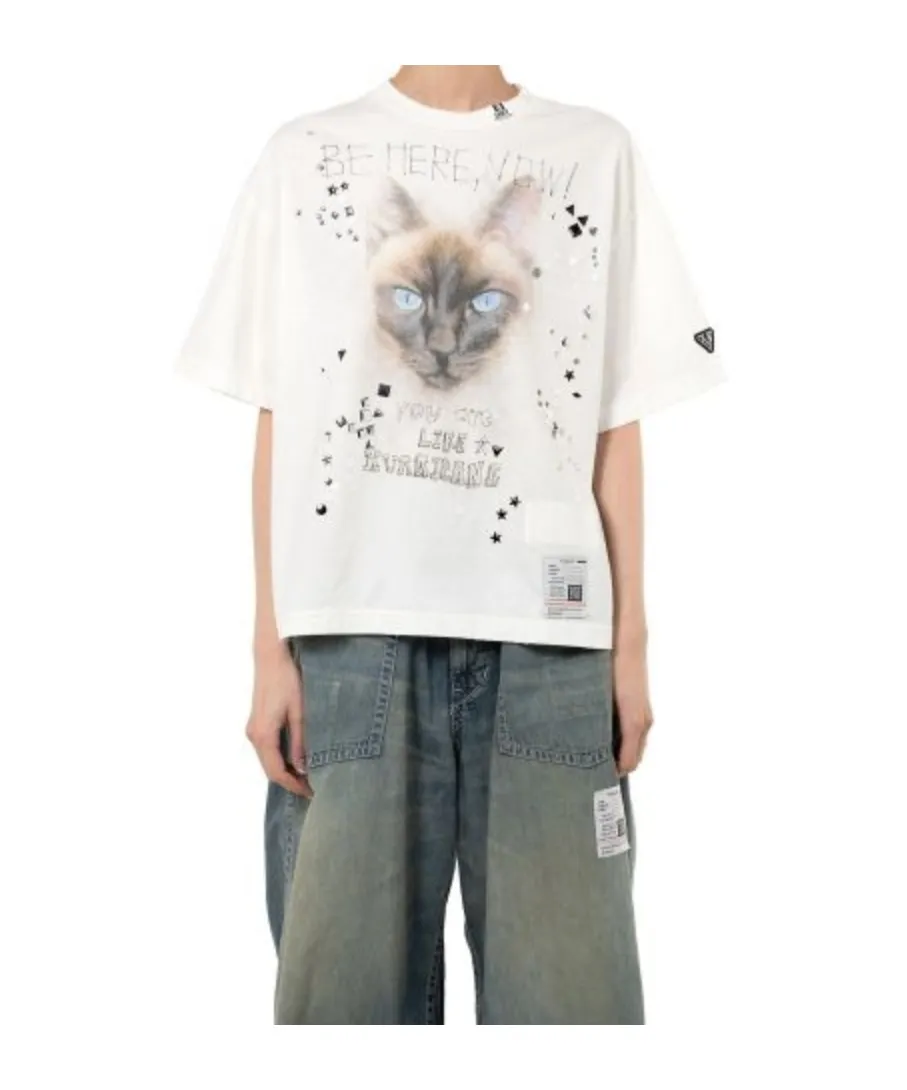 Cat-Print Embellished T-Shirt