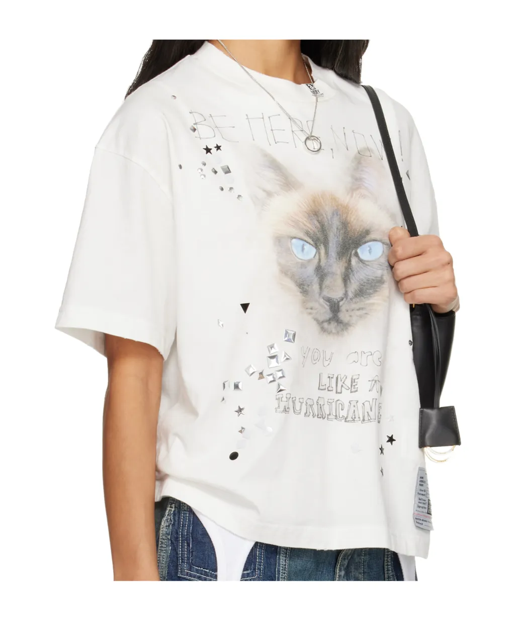 Cat-Print Embellished T-Shirt