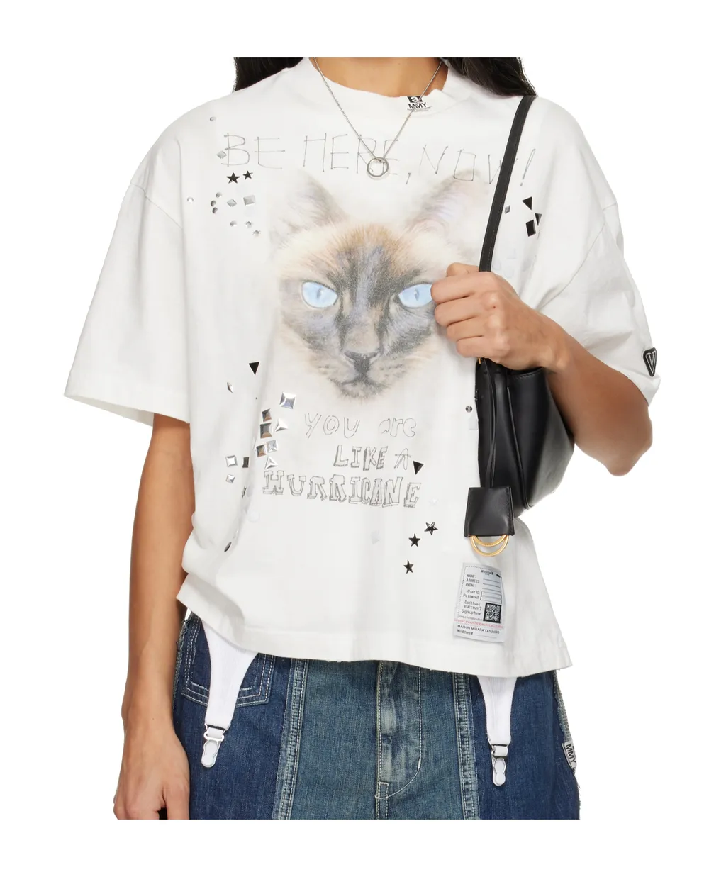 Cat-Print Embellished T-Shirt