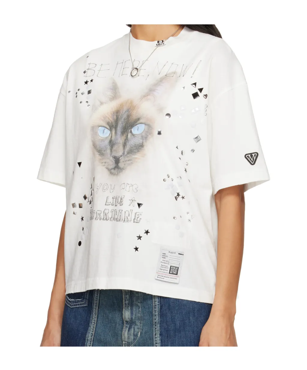 Cat-Print Embellished T-Shirt