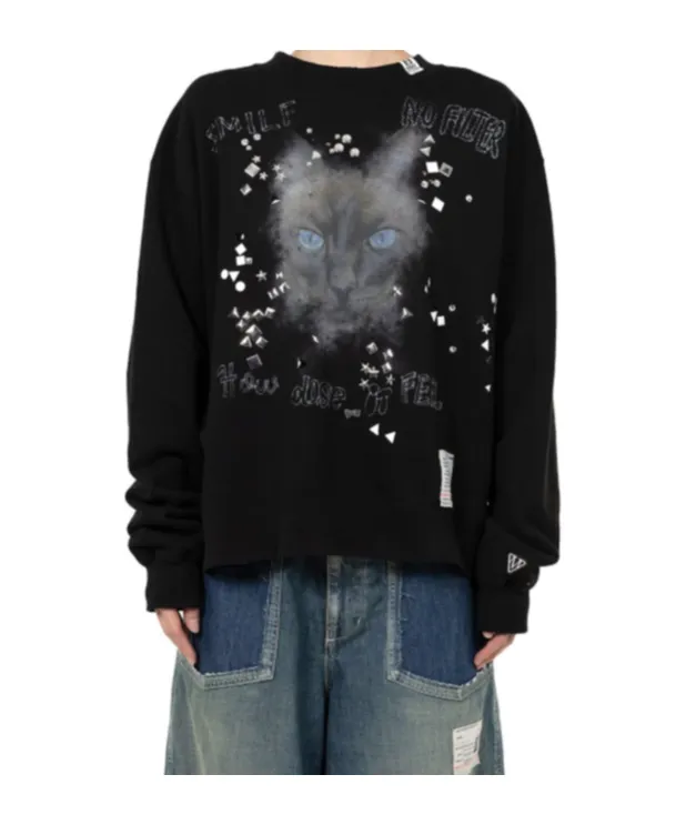 Cat-Print Embellished Sweatshirt