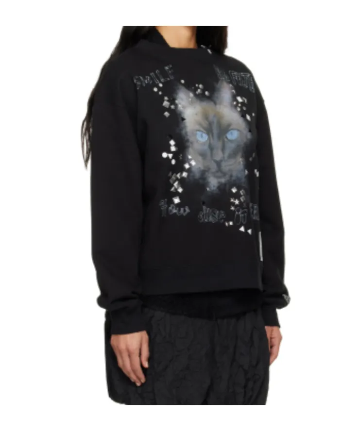 Cat-Print Embellished Sweatshirt