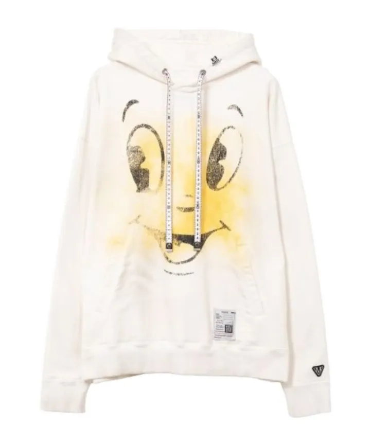Happy Face Printed Distressed Hoodie
