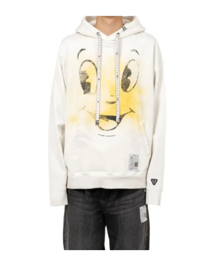 Happy Face Printed Distressed Hoodie
