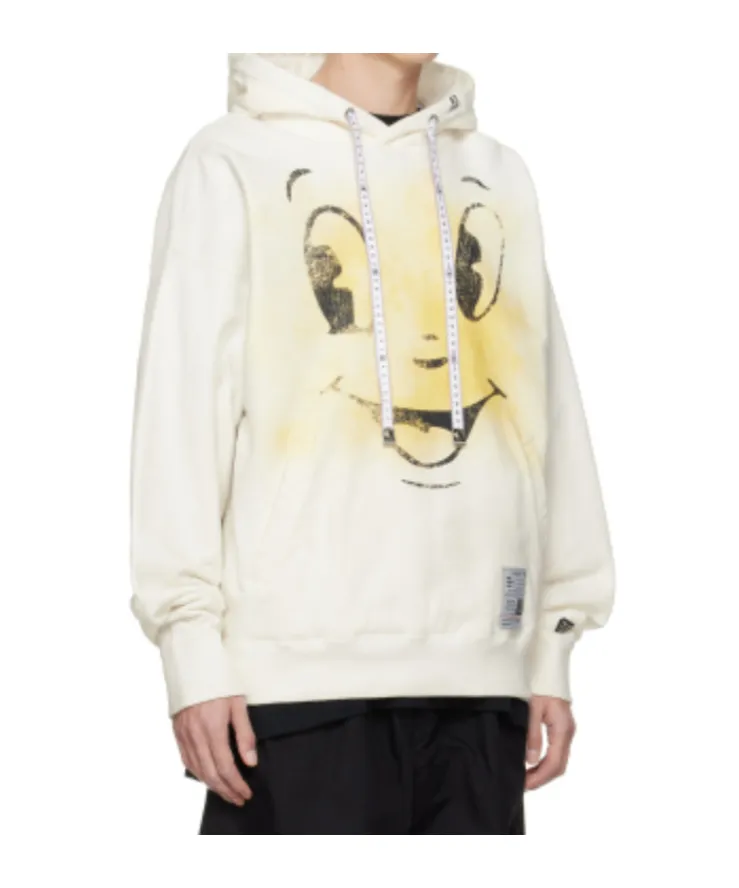 Happy Face Printed Distressed Hoodie