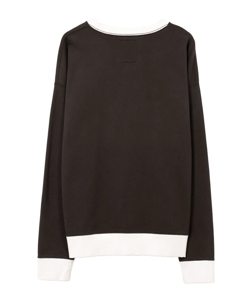 Smily Face Printed Distressed Ringer Sweatshirt