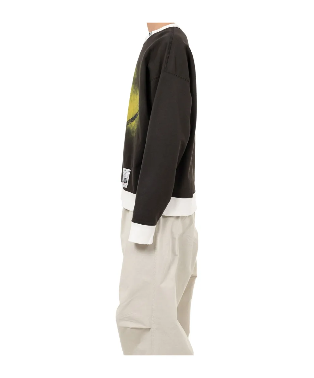 Smily Face Printed Distressed Ringer Sweatshirt