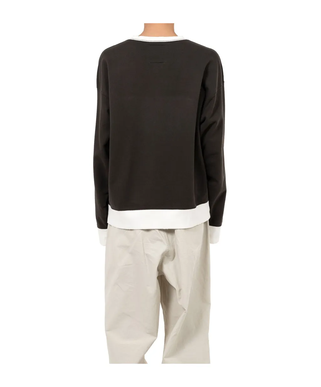 Smily Face Printed Distressed Ringer Sweatshirt