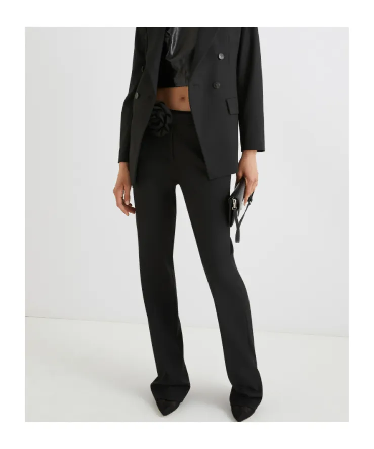 Flared Trousers With Flower-Adorned Belt Detail
