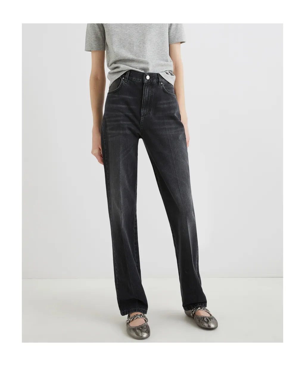 Topstitched Wide-Leg Jeans