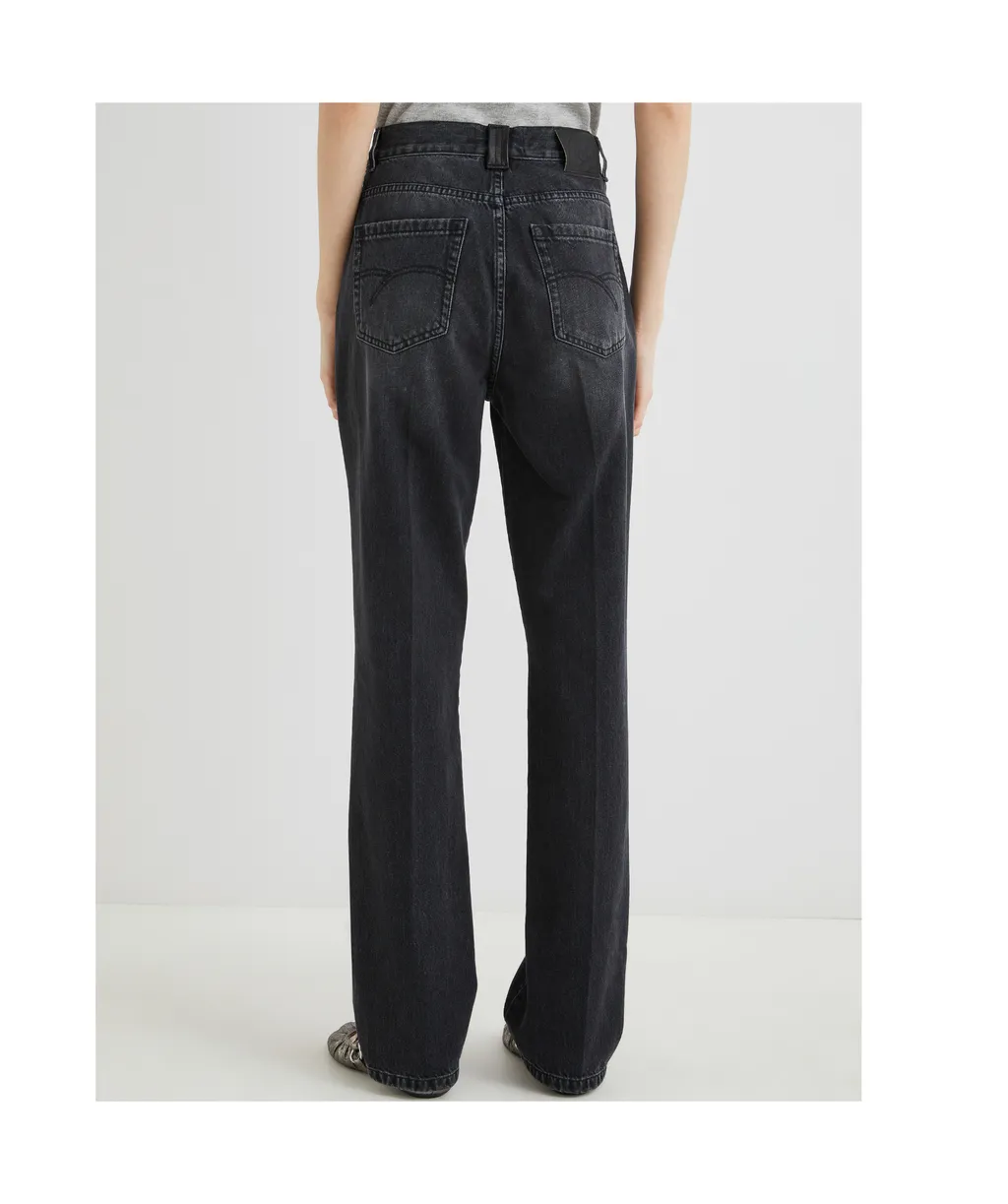 Topstitched Wide-Leg Jeans