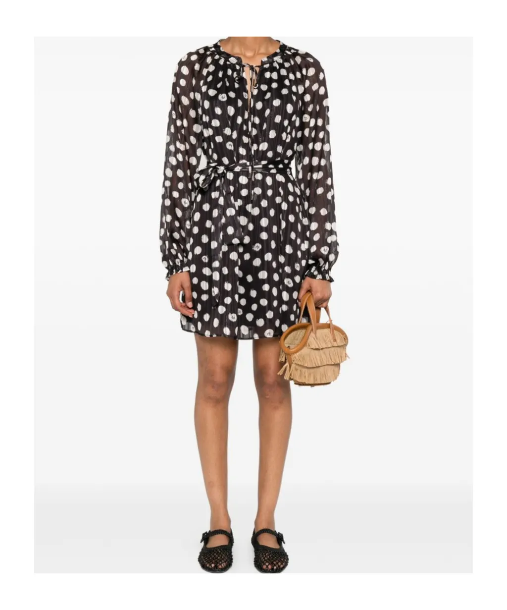 Polka-Dot Tie-Neck Dress