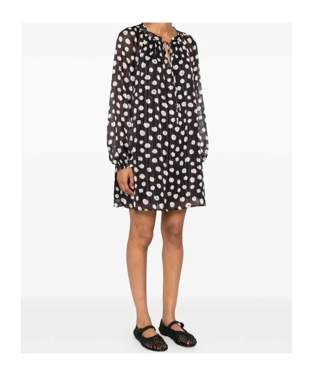 Polka-Dot Tie-Neck Dress