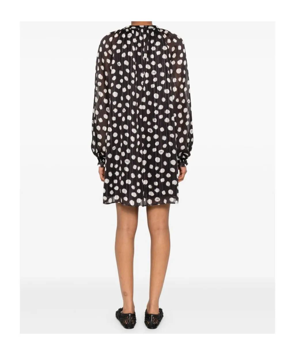 Polka-Dot Tie-Neck Dress