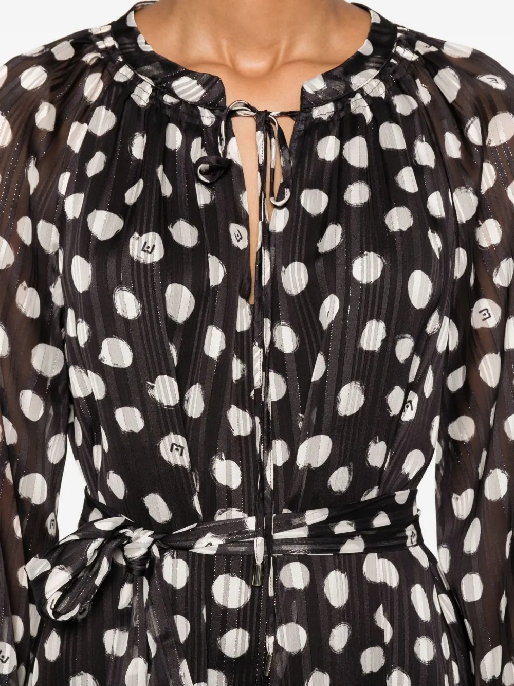 Polka-Dot Tie-Neck Dress
