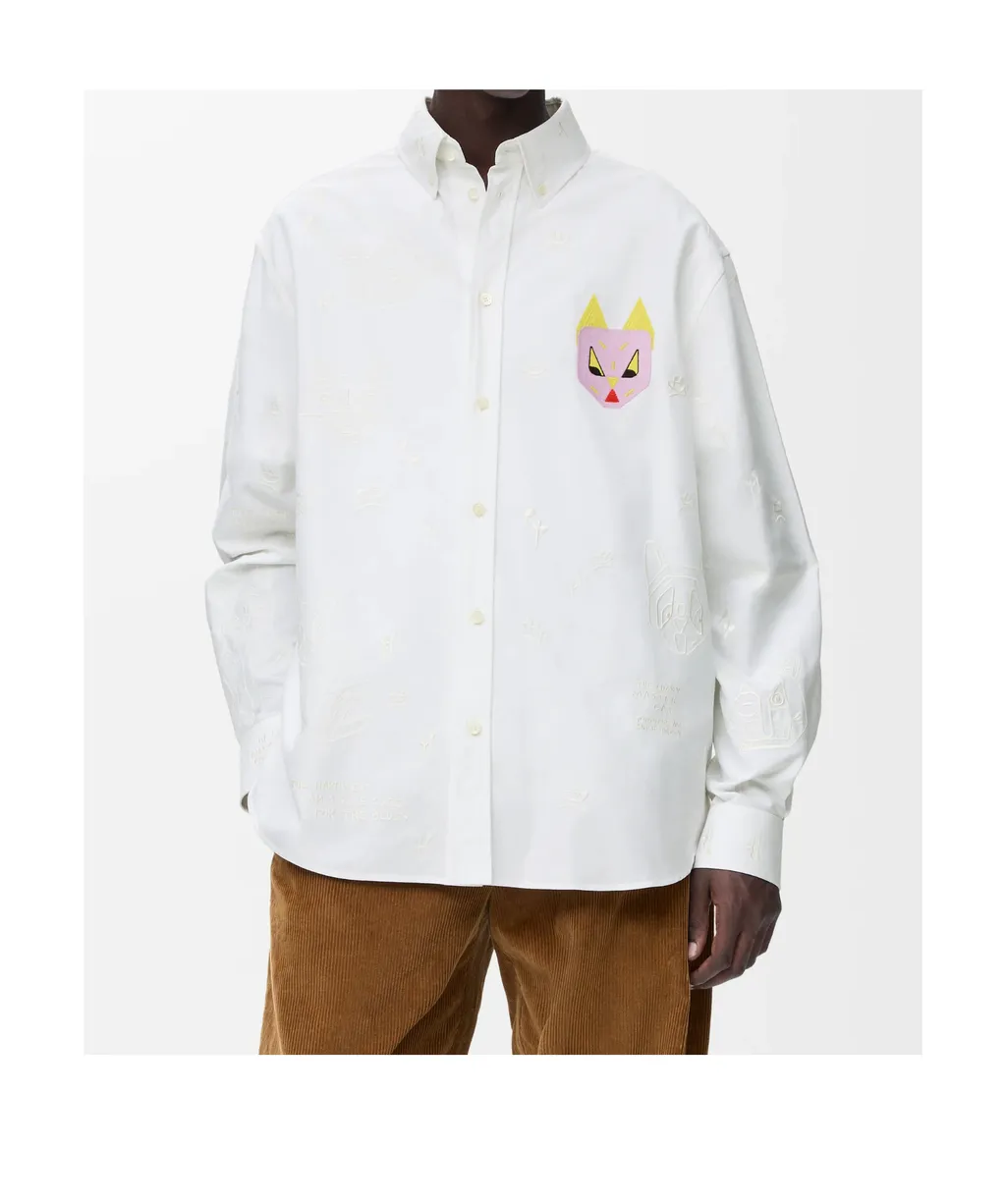 Futurist Cat Embroidered Shirt