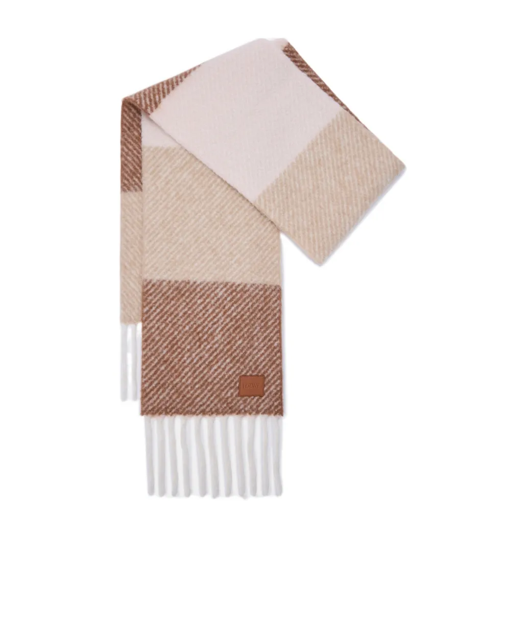 Logo Patch Striped Fringed Scarf