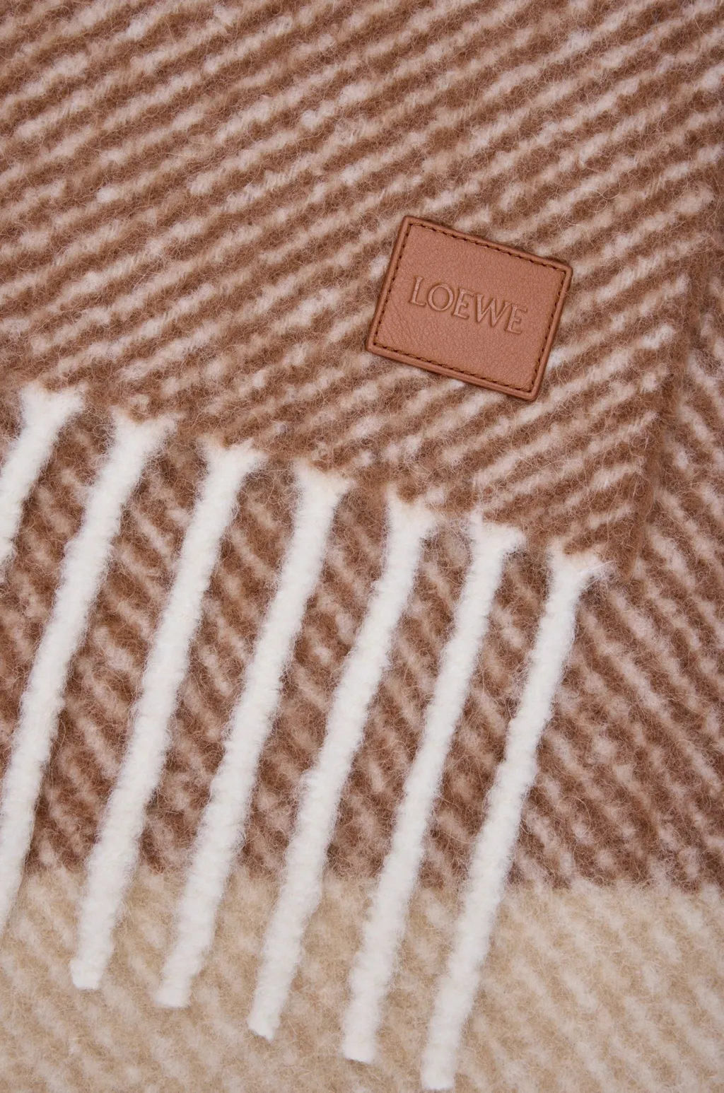 Logo Patch Striped Fringed Scarf