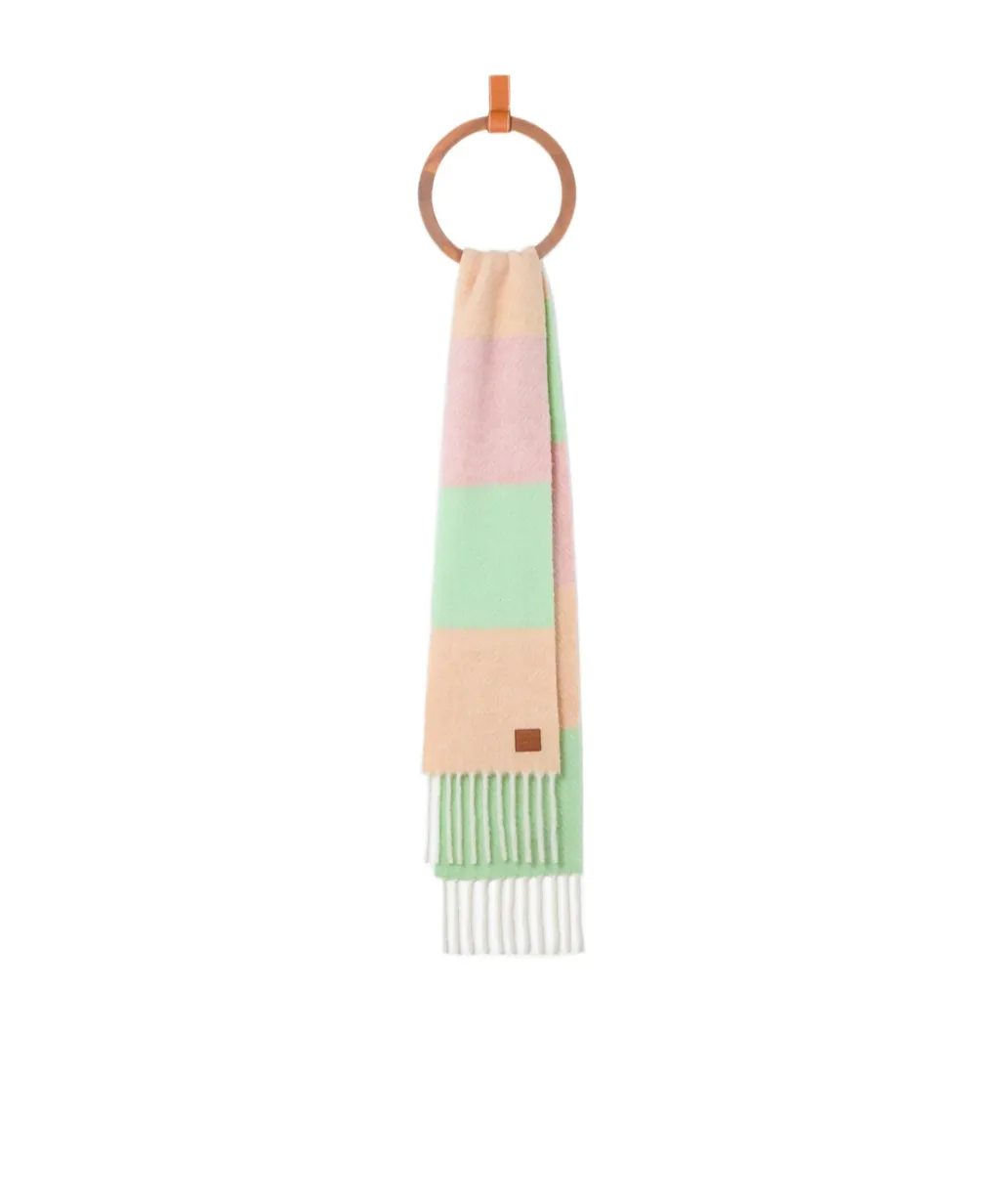 Logo Patch Striped Fringed Scarf