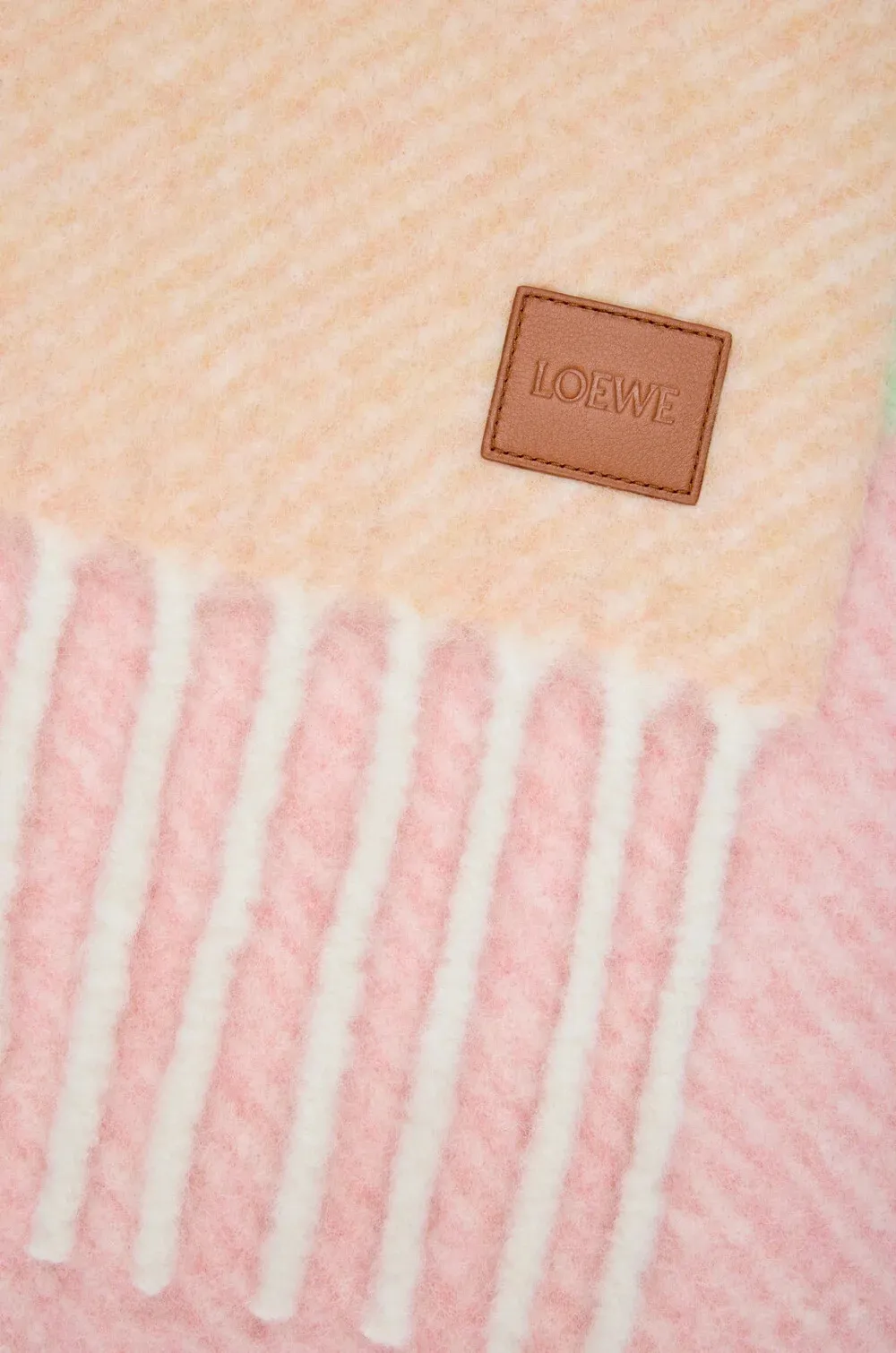 Logo Patch Striped Fringed Scarf