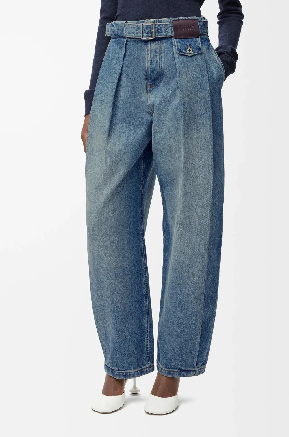 Pleated Loose Leg Jeans