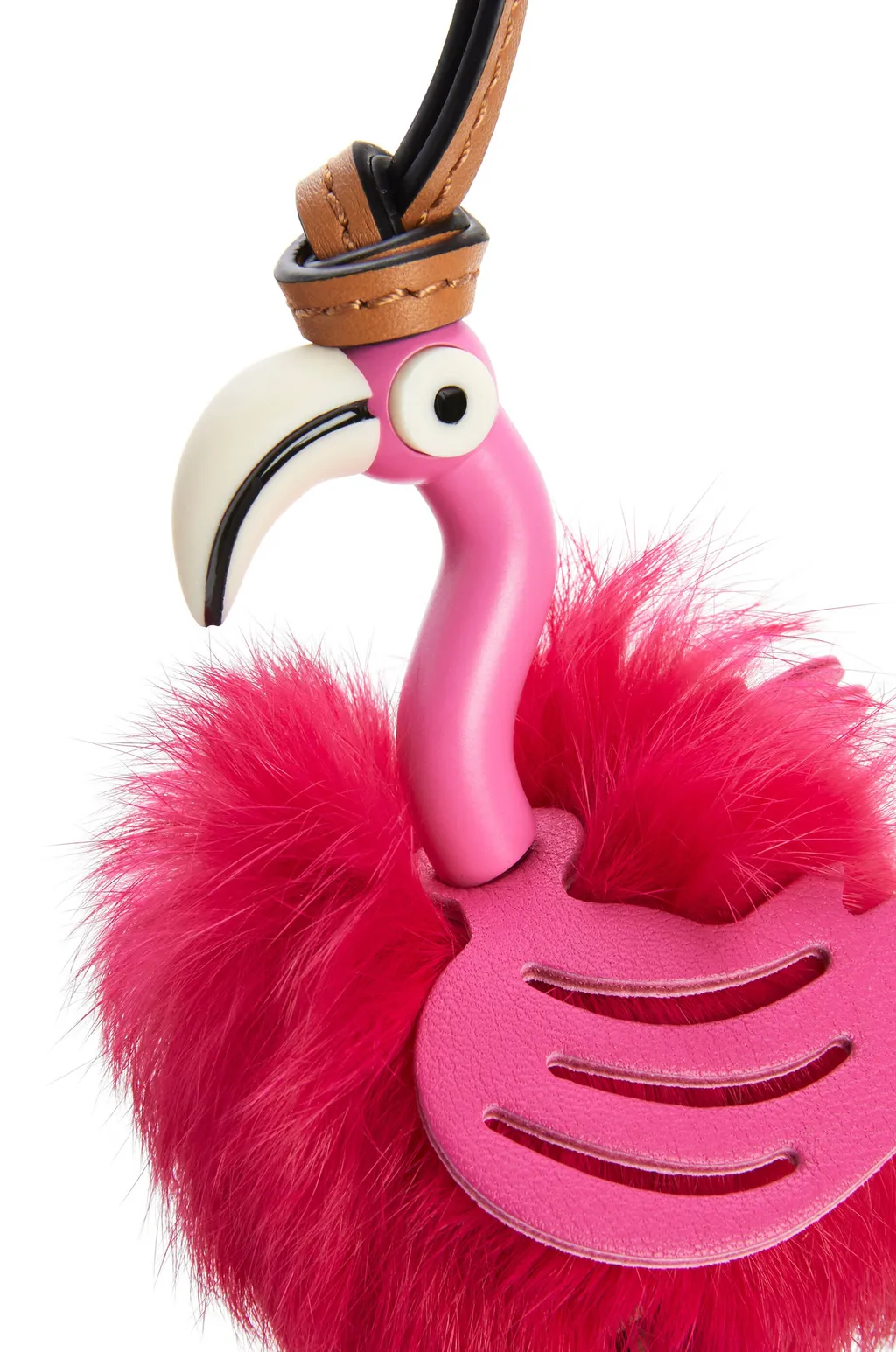 Flamingo Charm In Feathers And Calfskin