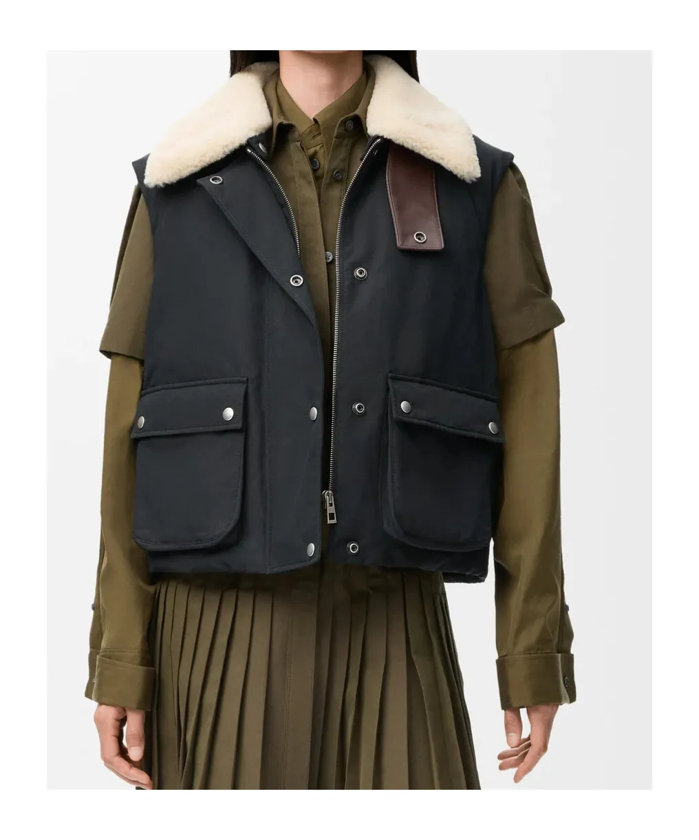 Puffer Vest In Shearling And Cotton Blend
