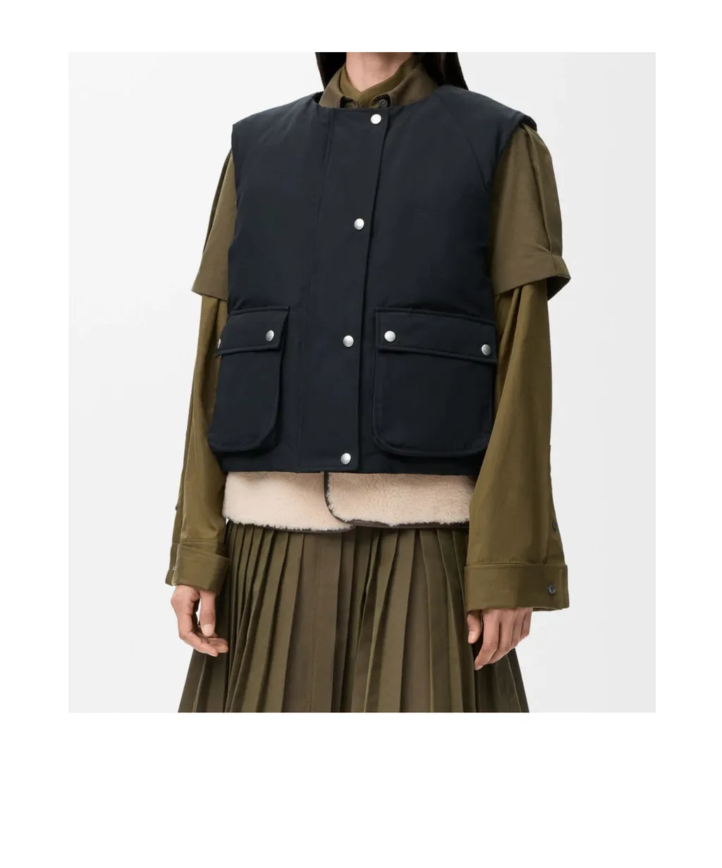 Puffer Vest In Shearling And Cotton Blend