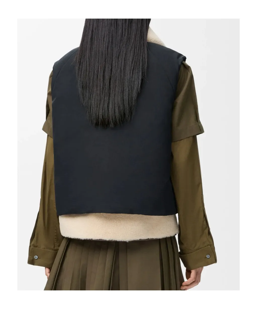 Puffer Vest In Shearling And Cotton Blend