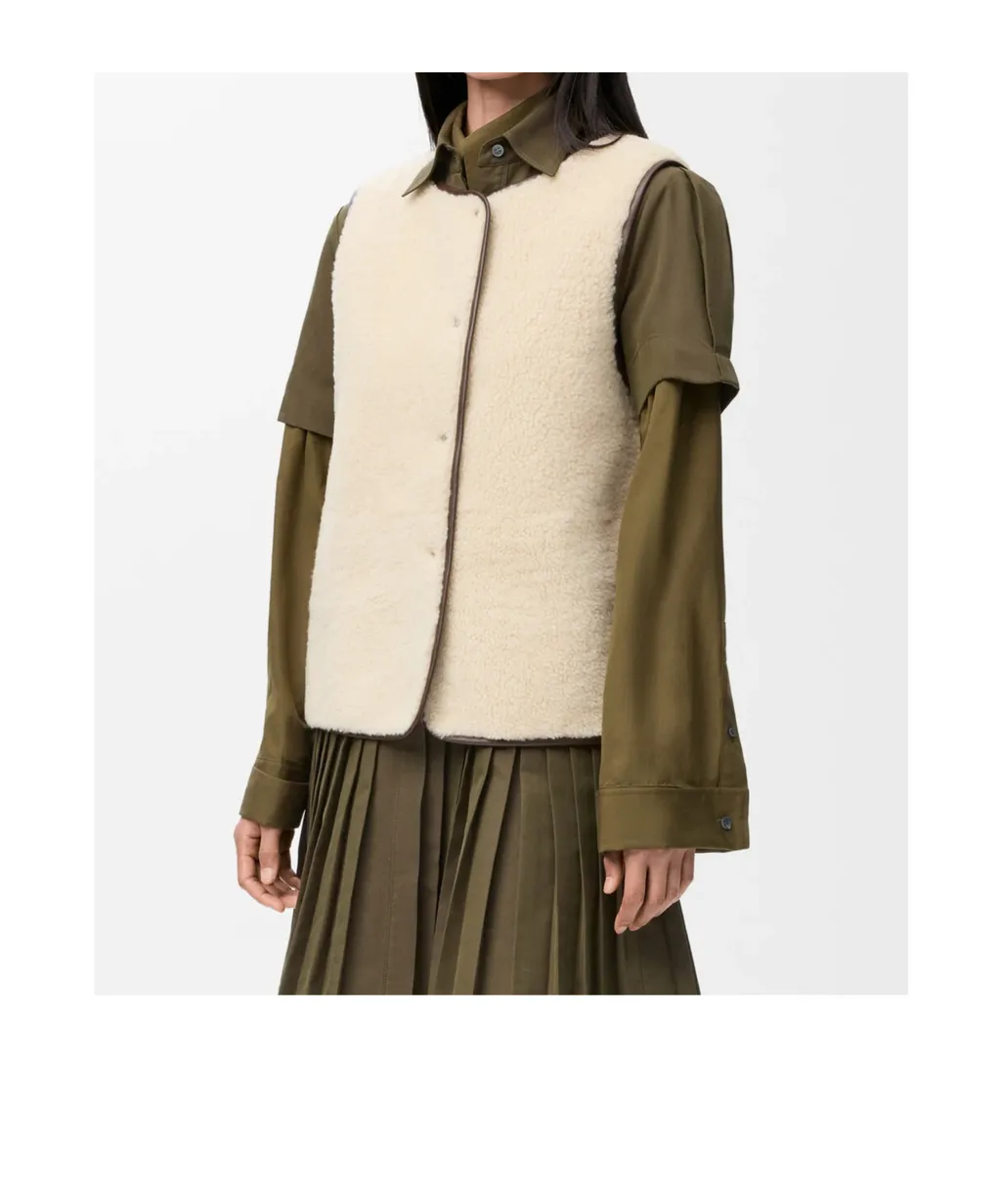 Puffer Vest In Shearling And Cotton Blend