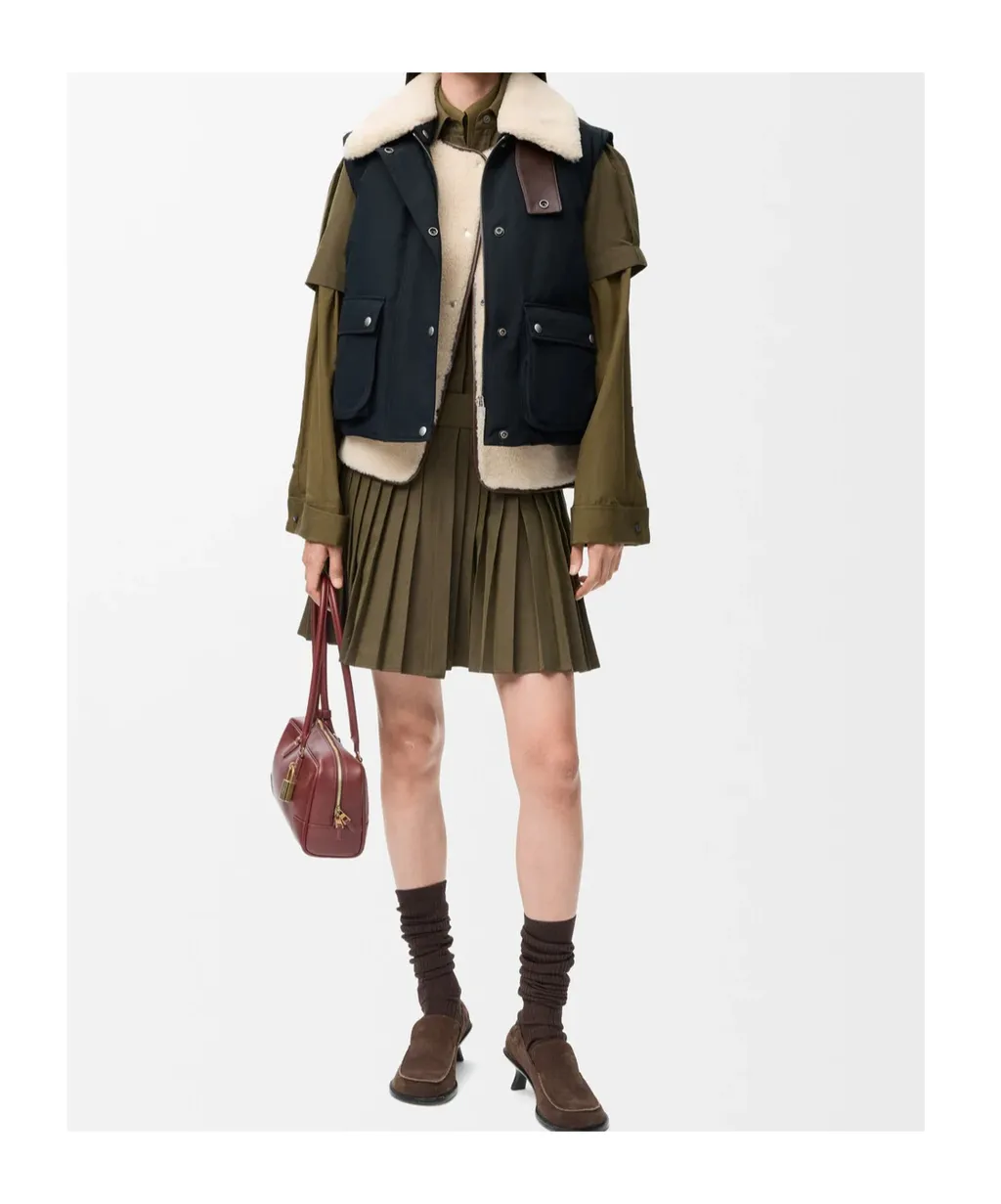 Puffer Vest In Shearling And Cotton Blend
