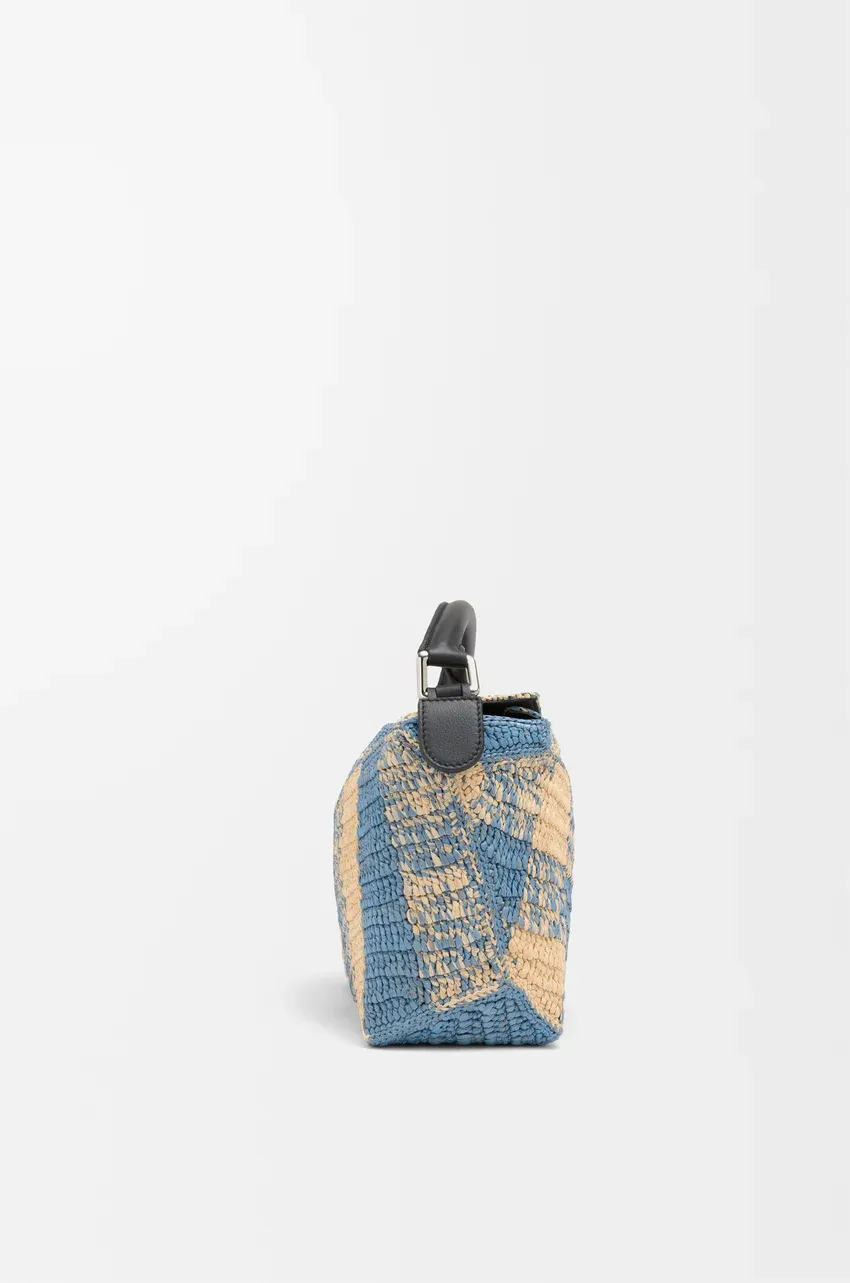 Small Puzzle Edge Bag In Raffia And Calfskin
