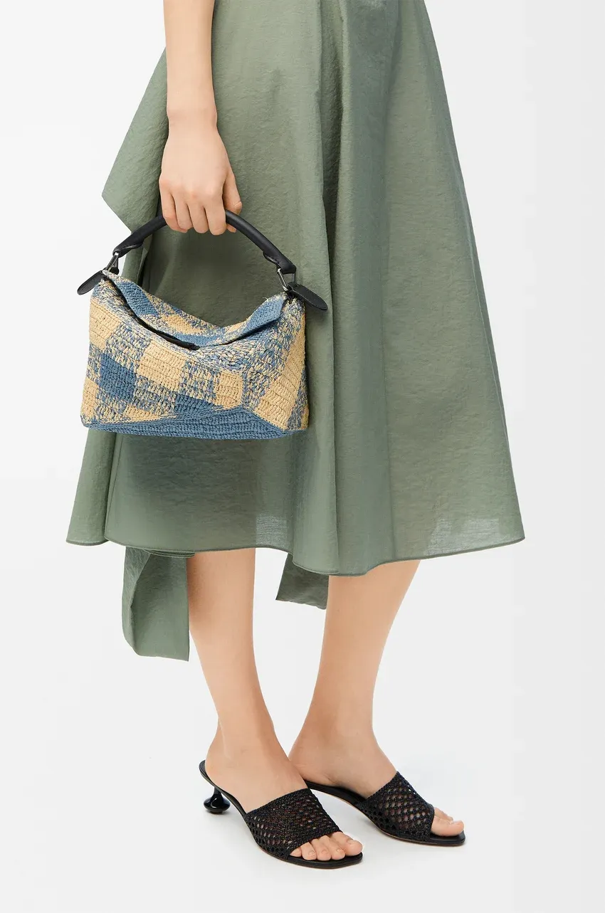Small Puzzle Edge Bag In Raffia And Calfskin
