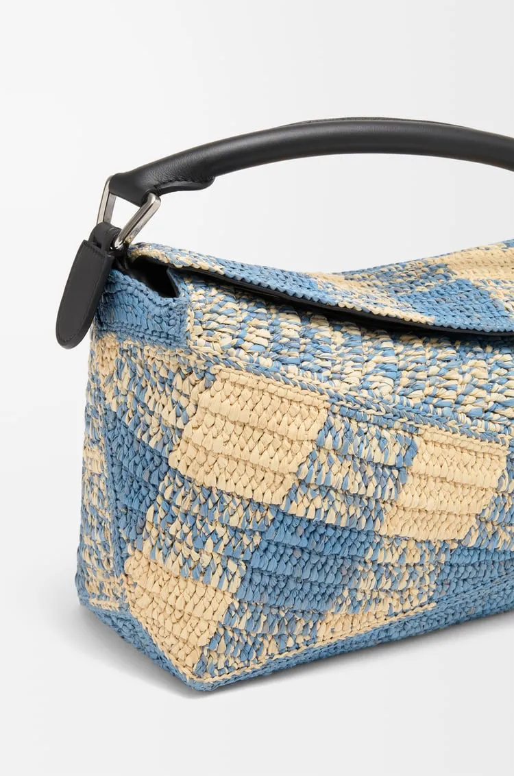 Small Puzzle Edge Bag In Raffia And Calfskin