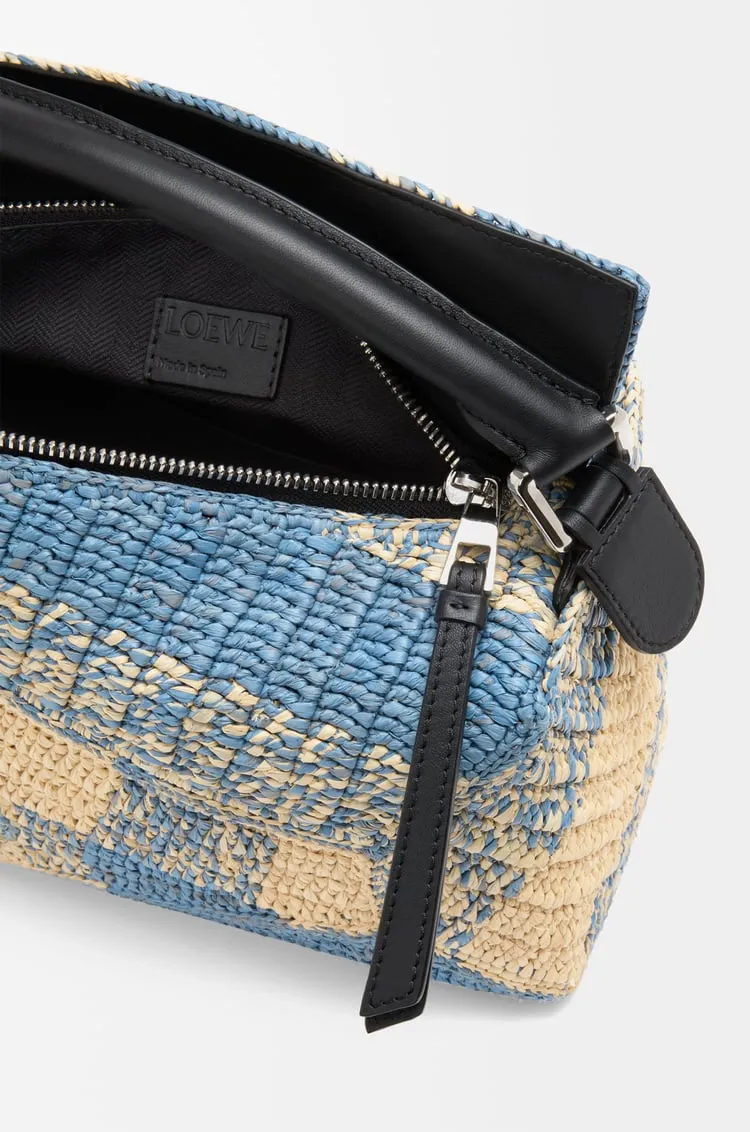 Small Puzzle Edge Bag In Raffia And Calfskin