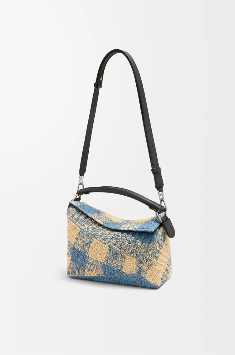 Small Puzzle Edge Bag In Raffia And Calfskin