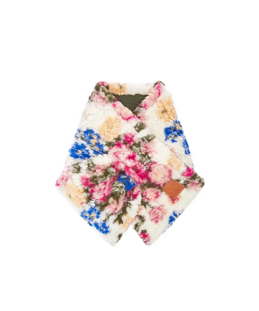 Floral-Motif Logo-Patch Scarf
