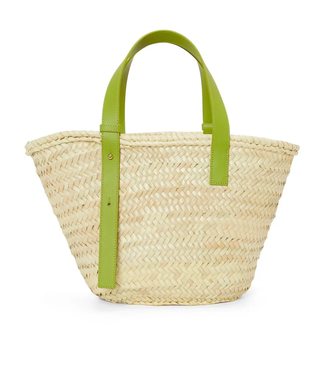Basket Bag In Palm Leaf And Calfskin